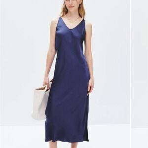 Nic+Zoe Blue Slip Midi Dress XS Tank Bias Cut Cocktail Minimalist Designer $158